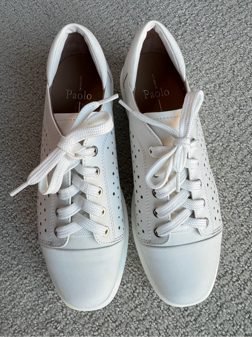 Linea Paolo Women’s White Platform Perforated Leather Sneaker - Picture 2 of 12